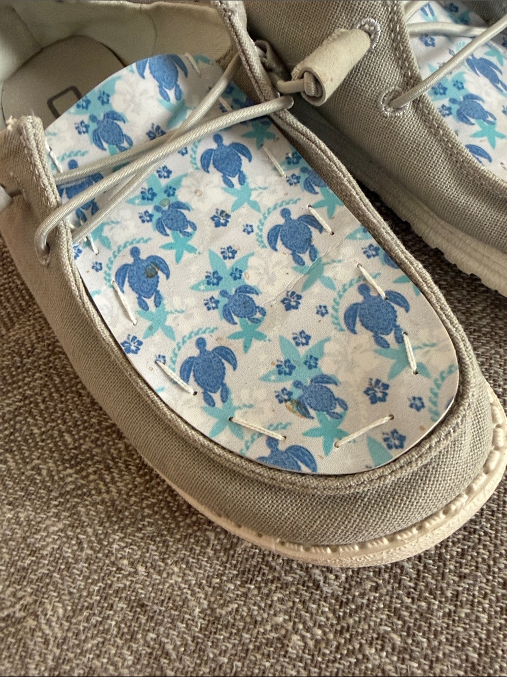 Hey Dude Custom Woman’s Shoes - Gray with Blue Turtle Insole - Picture 3 of 8